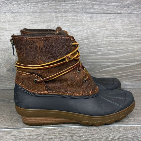 Sperry Top Sider Saltwater Tide Wedge Women’s Sz 8M Brown Leather Rain Duck Boot - Picture 1 of 12